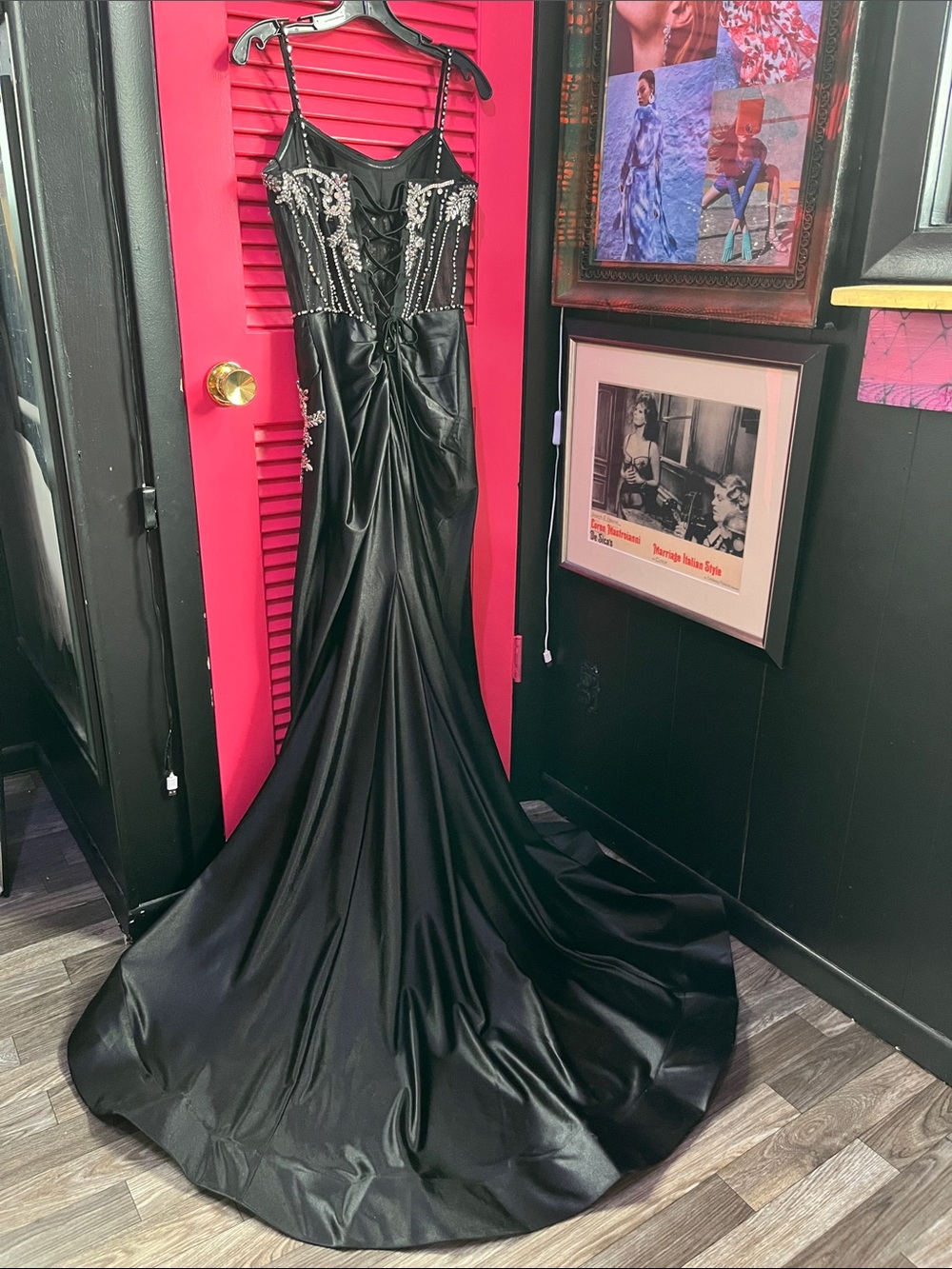 Black Beaded Evening Gown with Silver Embellishment - Picture 10 of 17